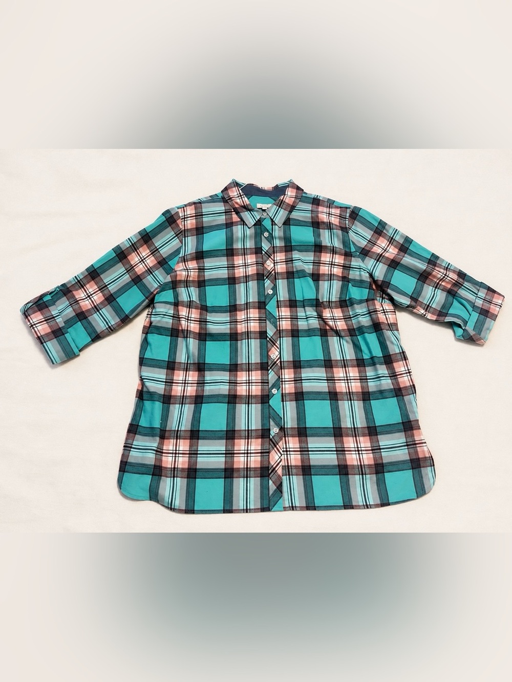 Talbots Teal and Pink Plaid Button-Down Shirt